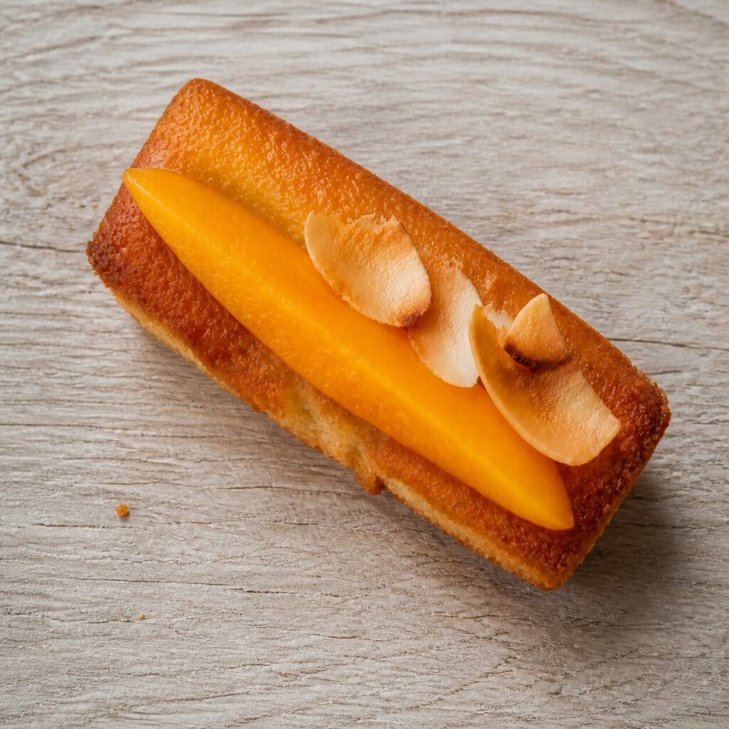 Dés de mangue et noix de coco sur le financier