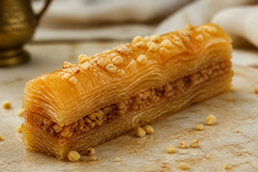 Fines feuilles croustillantes autour du baklava finger aux amandes