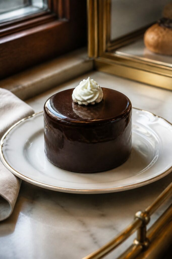 Finition sombre et lisse de la mini Sachertorte entière