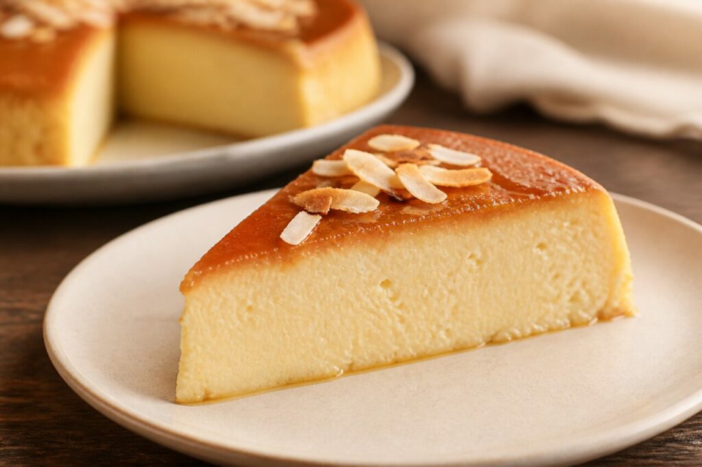 Flan coco crémeux caribéen en part sur assiette