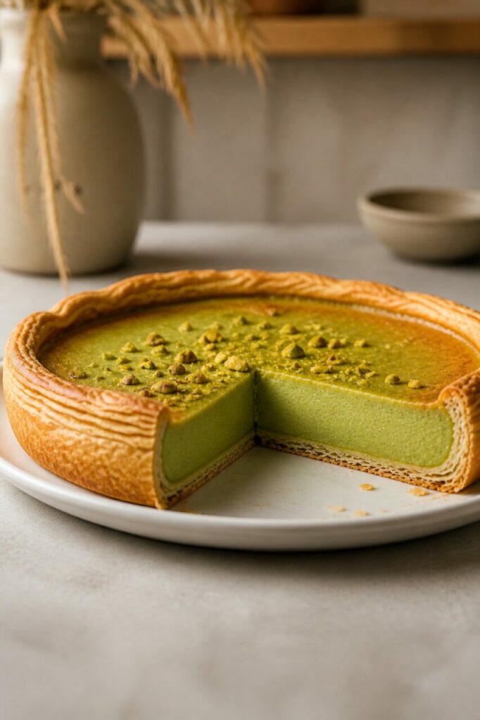Haute croûte autour du flan pâtissier entier
