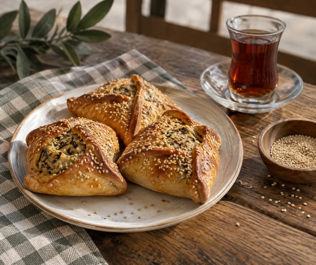 Flaounes chypriotes près d’une tasse de thé