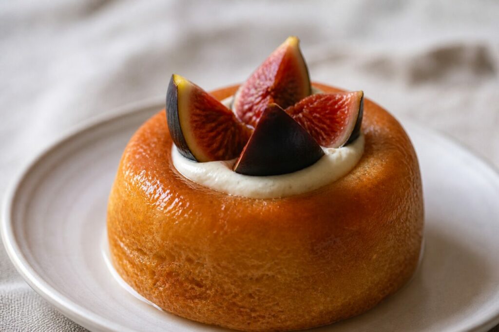 Garniture de mascarpone logée dans le savarin aux figues