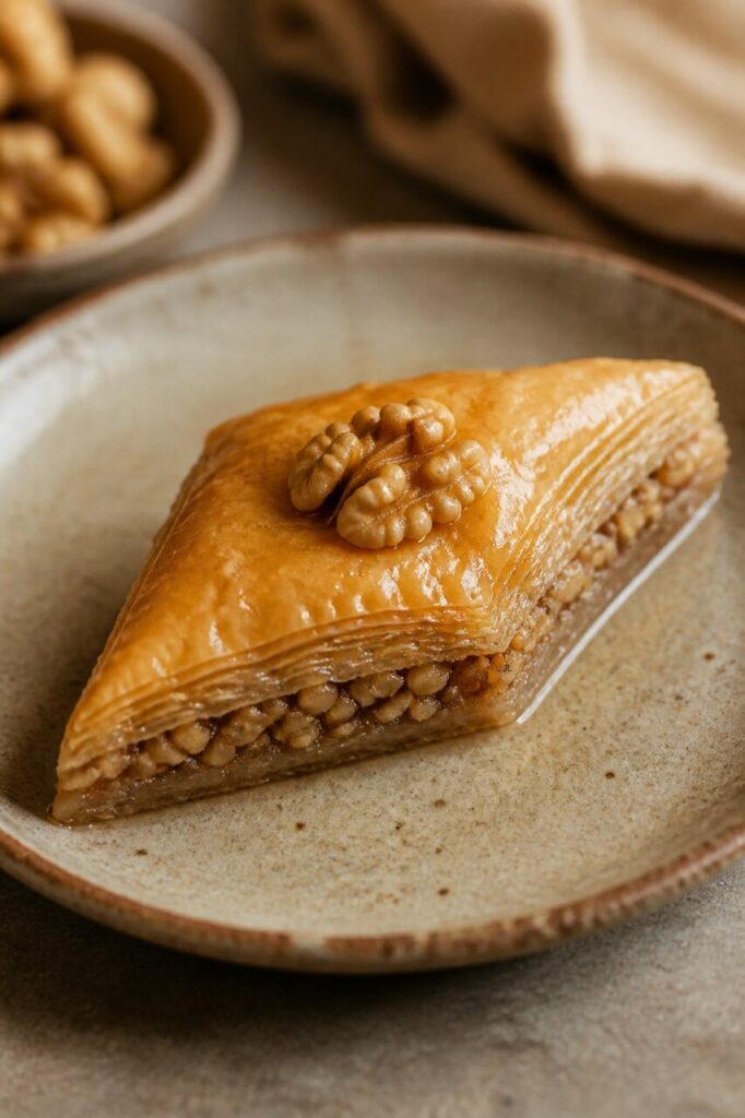 Ripieno generoso visibile nel baklava alle noci e sciroppo