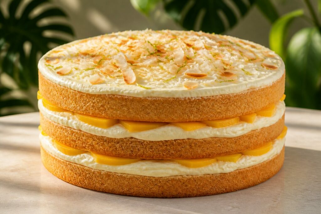 Coconut mango lime cake with airy cream