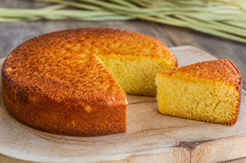 Réunion gâteau ti son with corn and coconut crumb
