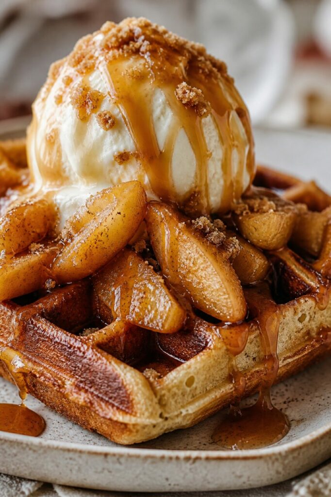 Pommes fondantes, caramel et glace sur la grille dorée