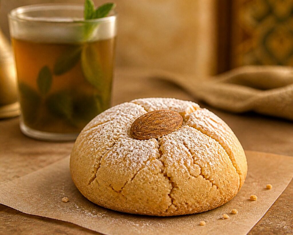 Golden almond ghriba paired with mint tea