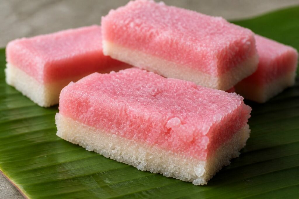 Grater cake jamaïcain — barres de coco râpée rose et blanche