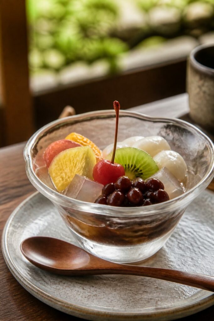 Judías azuki brillantes con la gelatina del anmitsu