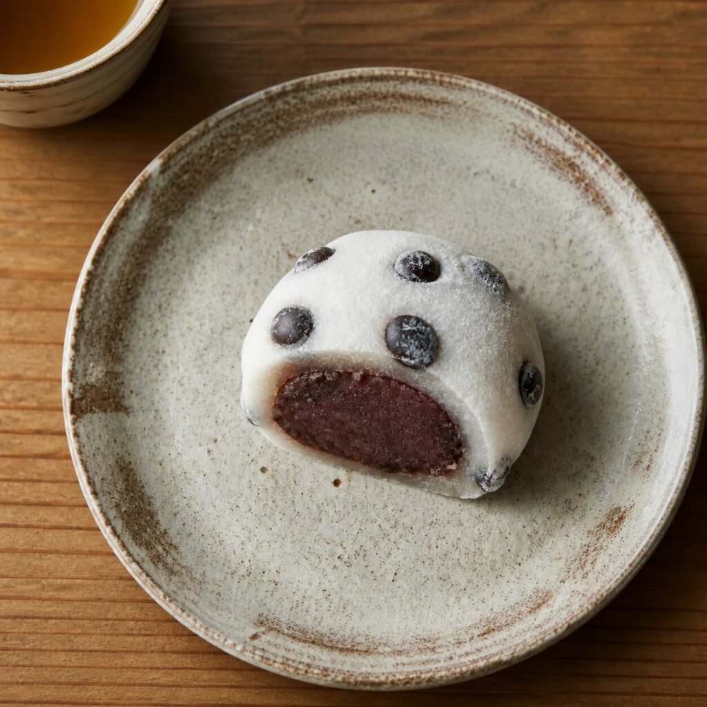 Haricots noirs enchâssés dans l'enveloppe du mame daifuku