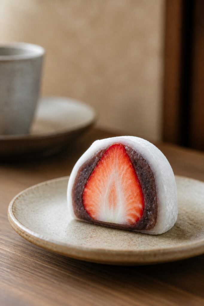 Mochi et anko enveloppant la fraise entière