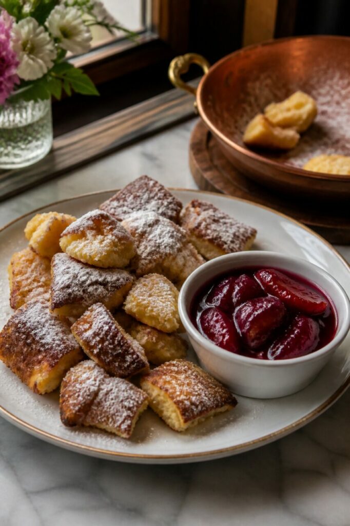 Près de la fenêtre, Kaiserschmarrn et ramequin de prunes