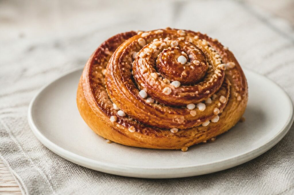 Golden Swedish kanelbulle cinnamon spiral