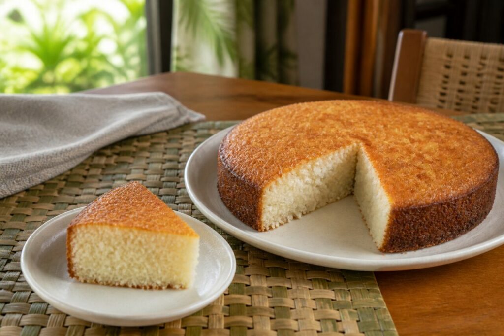 Keke samoan à la noix de coco, gâteau doré en parts
