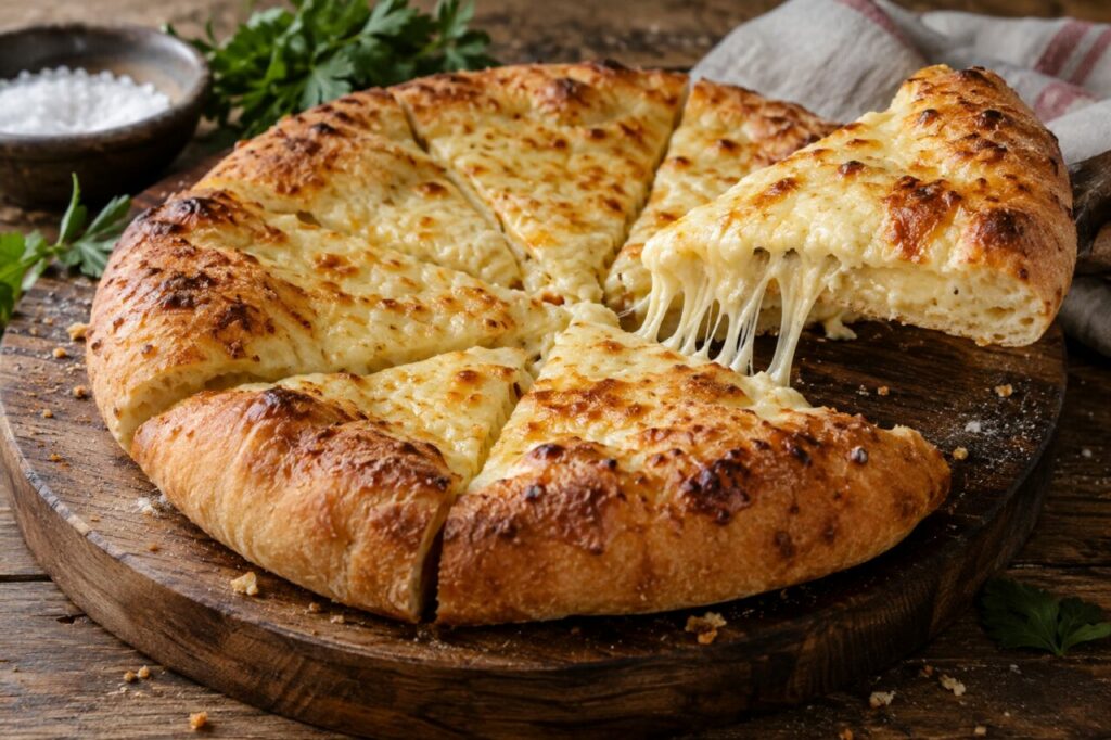 Khachapuri géorgien découpé en parts