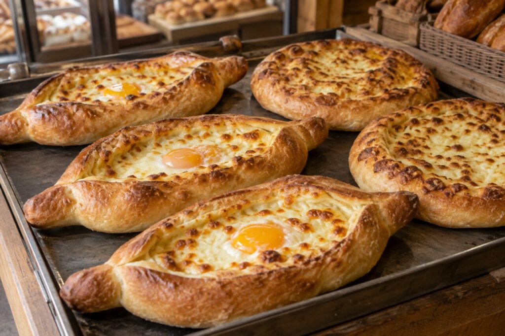 Khachapuri géorgien sur un plateau de boulangerie
