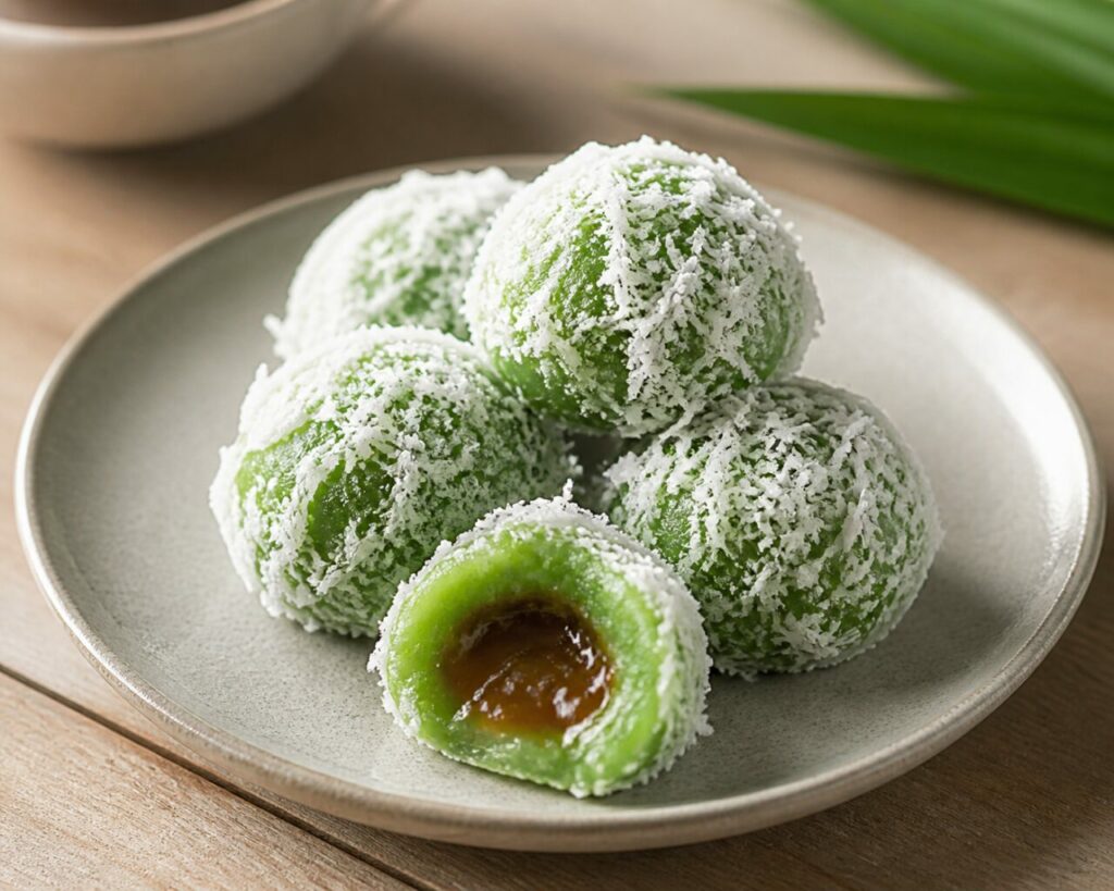 Klepon — Boulettes vertes de riz gluant enrobées de noix de coco
