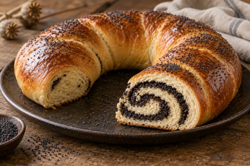 Kolach roulé en couronne, spirale de pavot visible