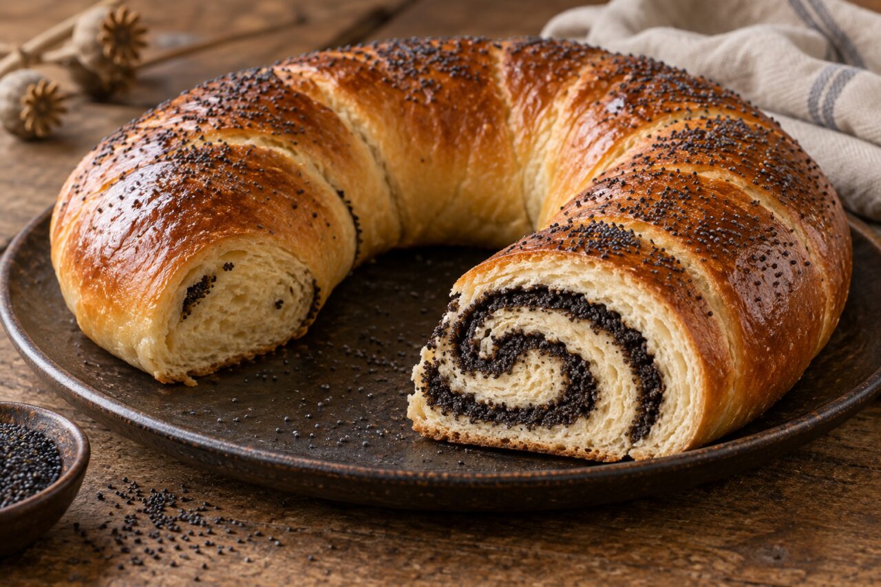 Kolach roulé en couronne, spirale de pavot visible