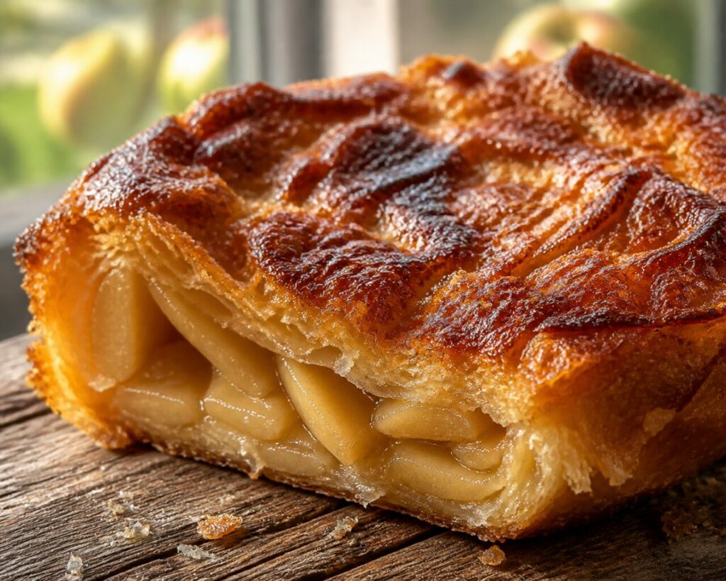 Pâte, caramel et pommes en couches dans le kouign-amann