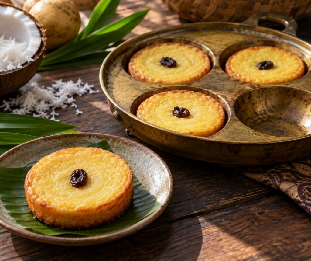 Doré kue lumpur au coco dans un moule en laiton