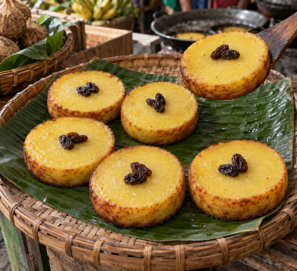 Fraîchement cuit kue lumpur au coco sur feuille de bananier