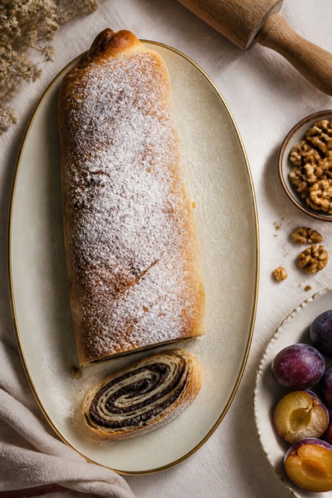 La tranche de mohnstrudel dévoile plusieurs tours de pavot