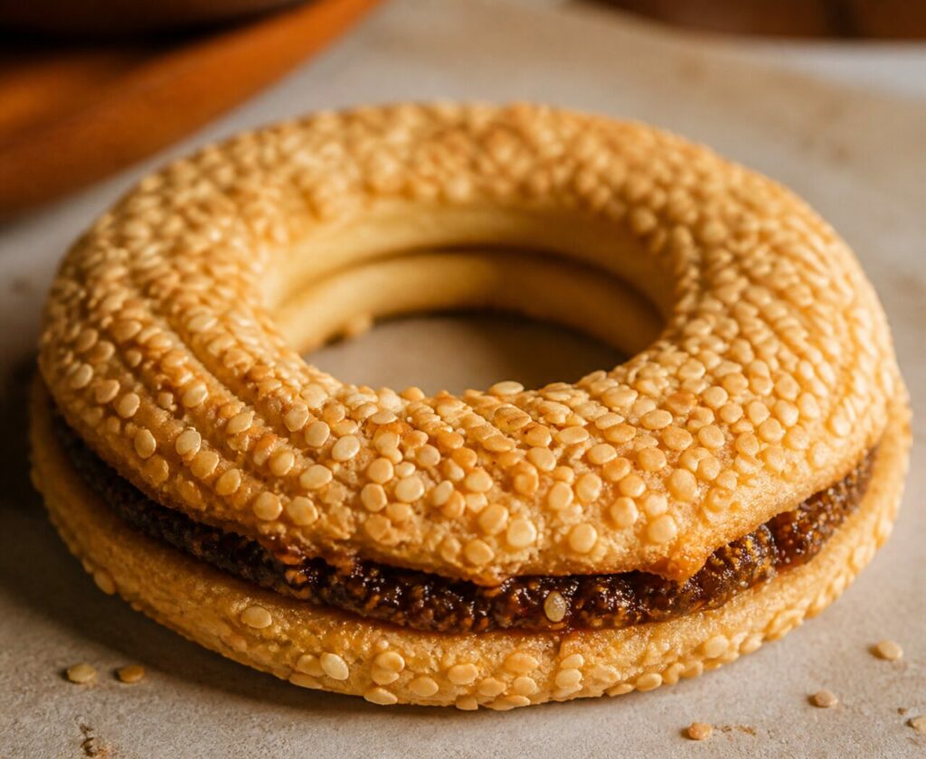 Golden biscuit surrounds the dark layer in kaak bi ajwa