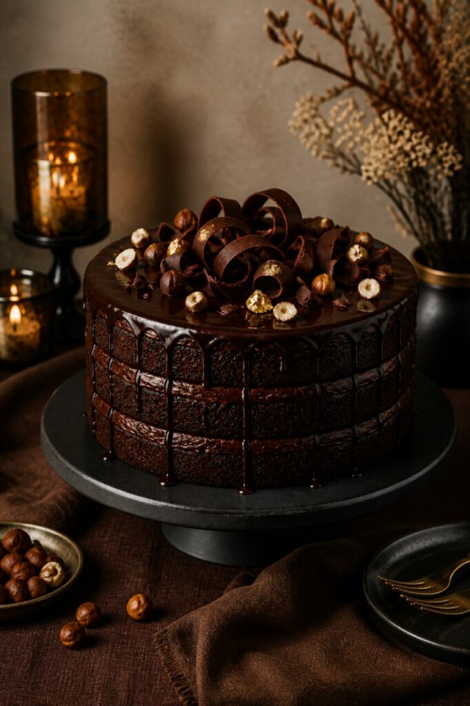 Gâteau d’anniversaire chocolat, profondeur de chocolat noir