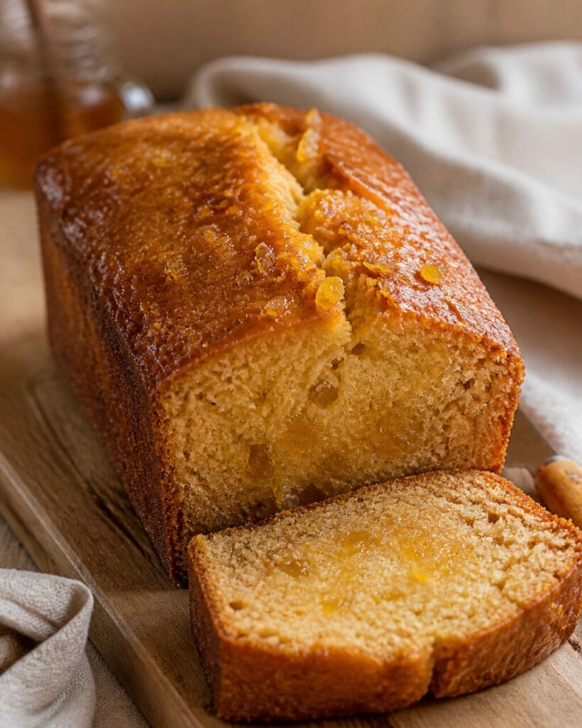 Le citron confit en morceaux ponctue le cake au miel jusque dans sa mie