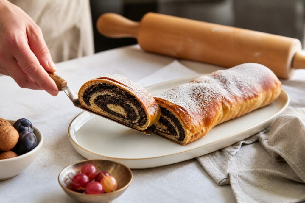 Le mohnstrudel unit une pâte souple à une garniture dense au pavot