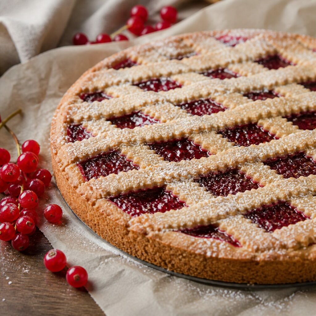 Treillis poudré au-dessus de la garniture de la Linzer Torte