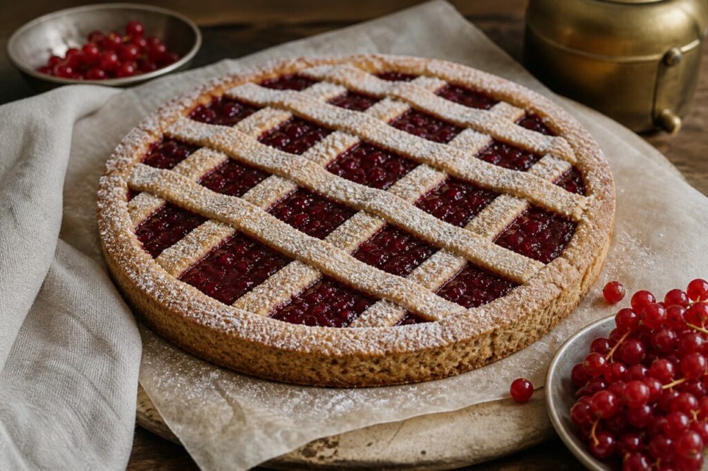 Linzer Torte aux groseilles sous son treillis