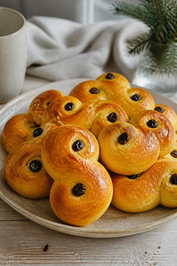 Pile dorée de brioches suédoises au safran