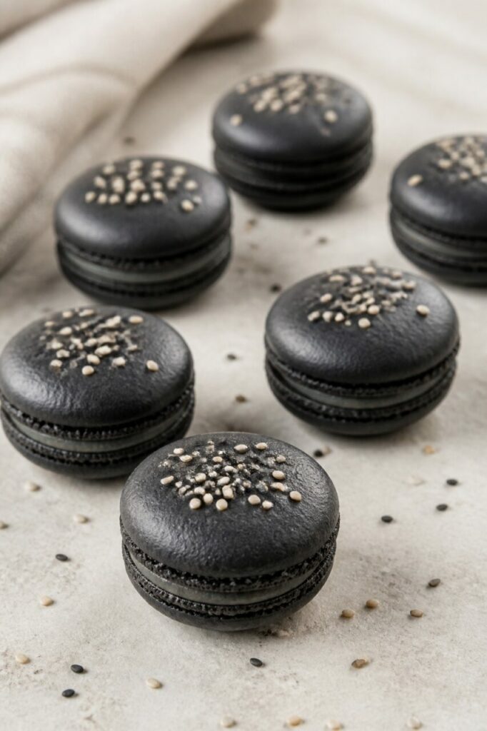 Macaron mit schwarzem Sesam und cremigem Kern