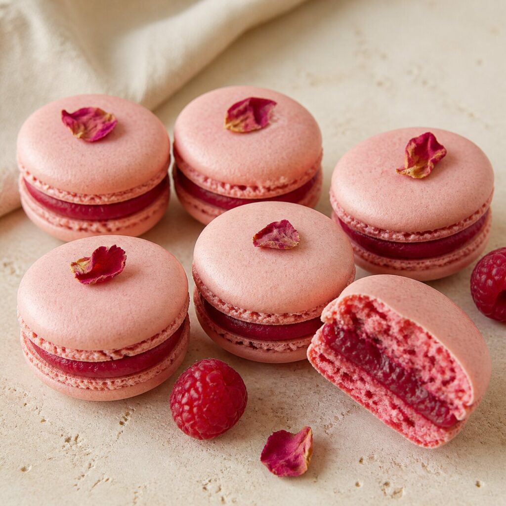 Garniture rouge dévoilée dans un macaron coupé