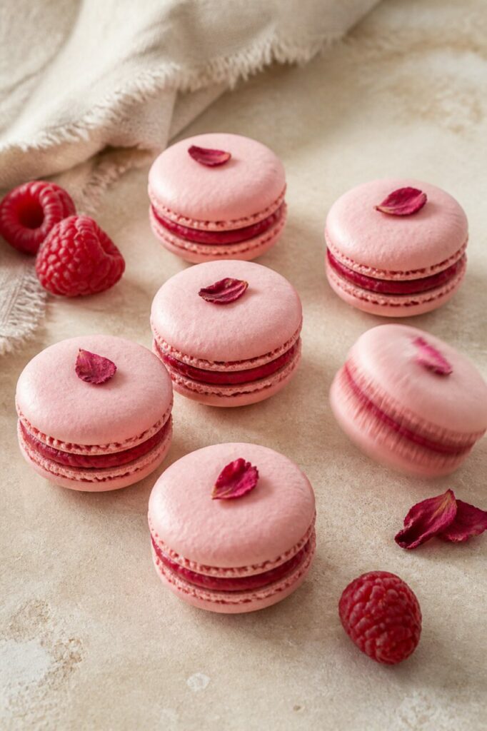 À droite du groupe, un macaron rose se détache