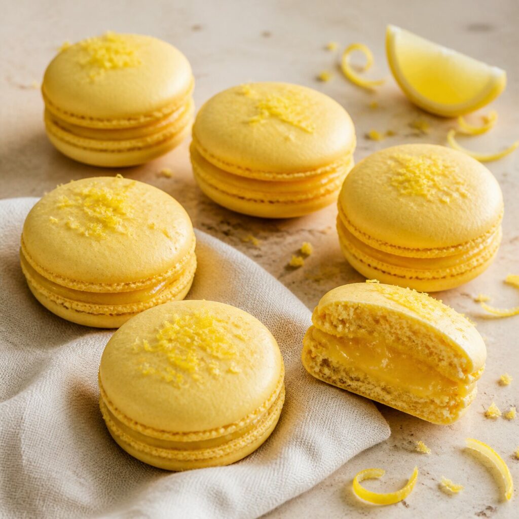 Garniture au citron dans un macaron ouvert