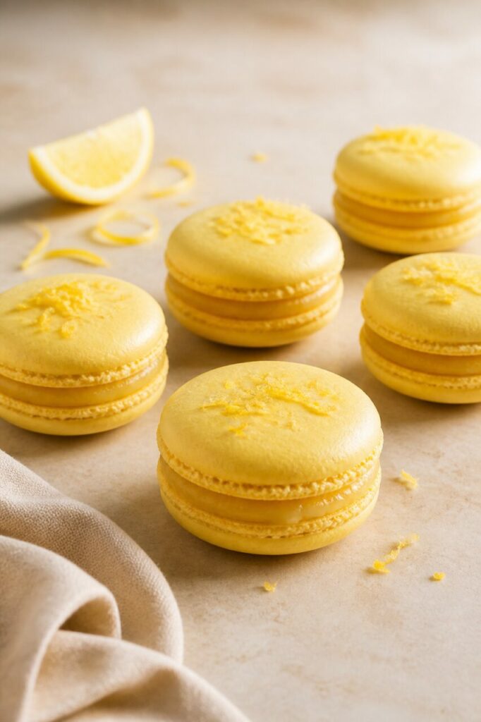 Macarons citronnés près de quartiers frais