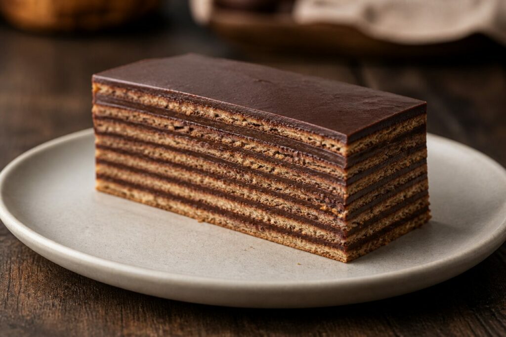 Fetta di mađarica croata con sottili strati di cioccolato