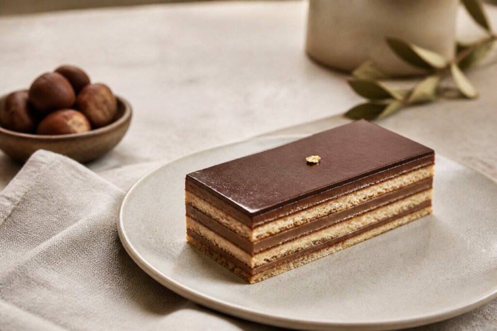 Opéra marron-chocolat, marron et chocolat superposés