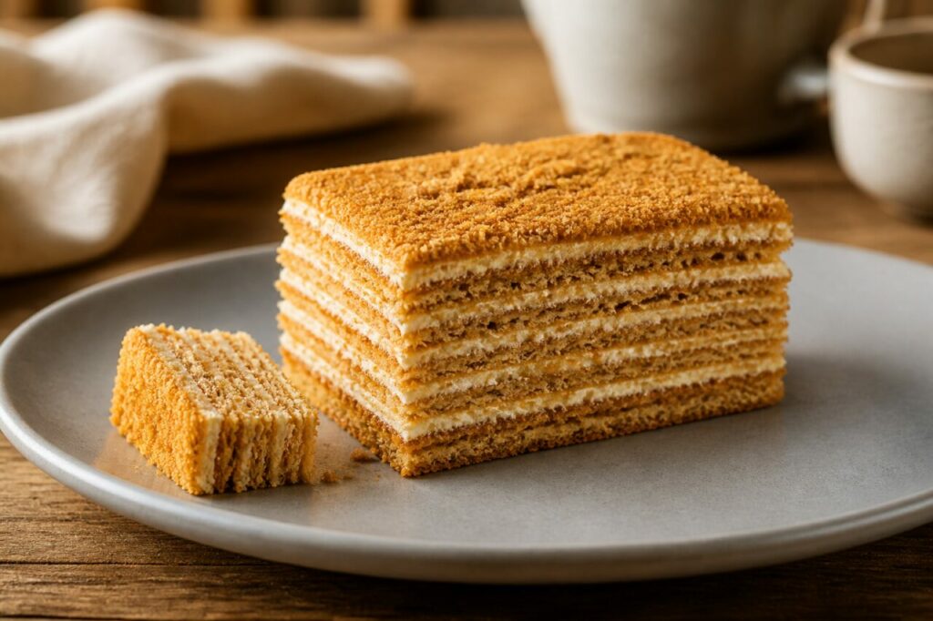 Medus kūka letton en gâteau au miel multicouche à la coupe nette