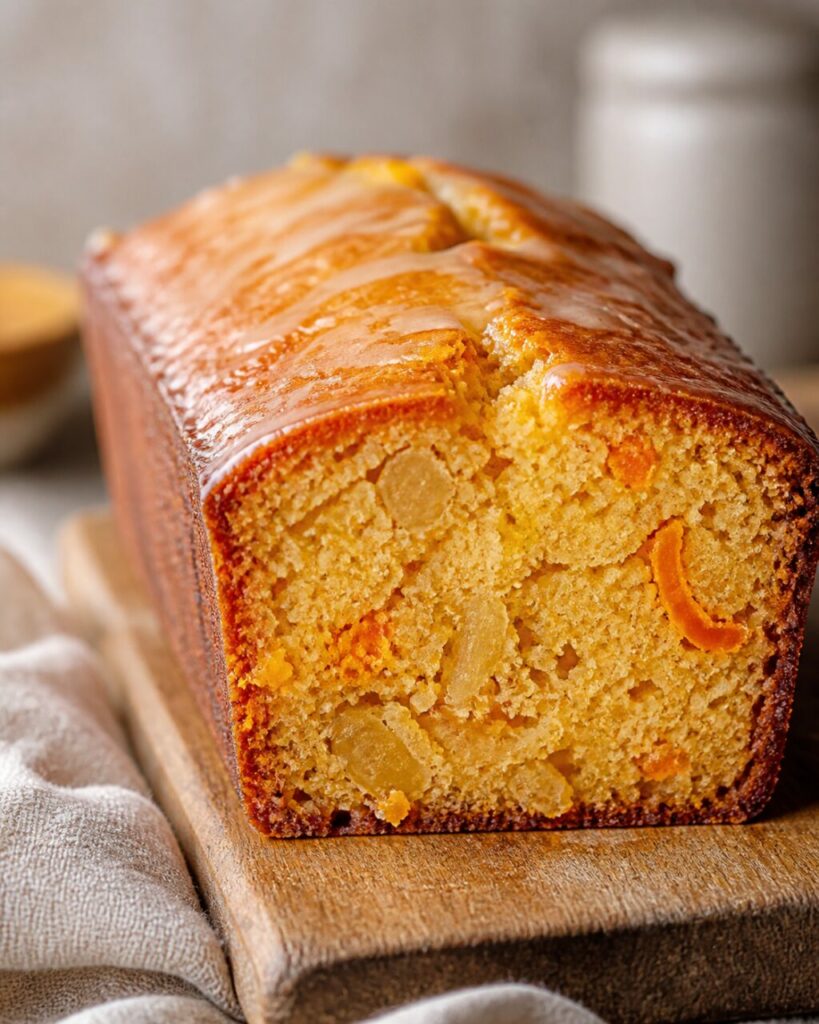 Mie fondante du cake au miel piquée d'agrumes confits