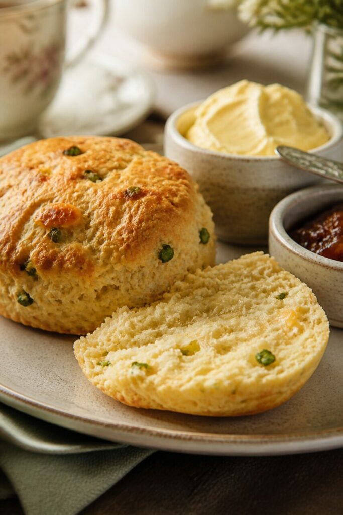 Mie tendre aux herbes dans le scone cheddar-ciboulette