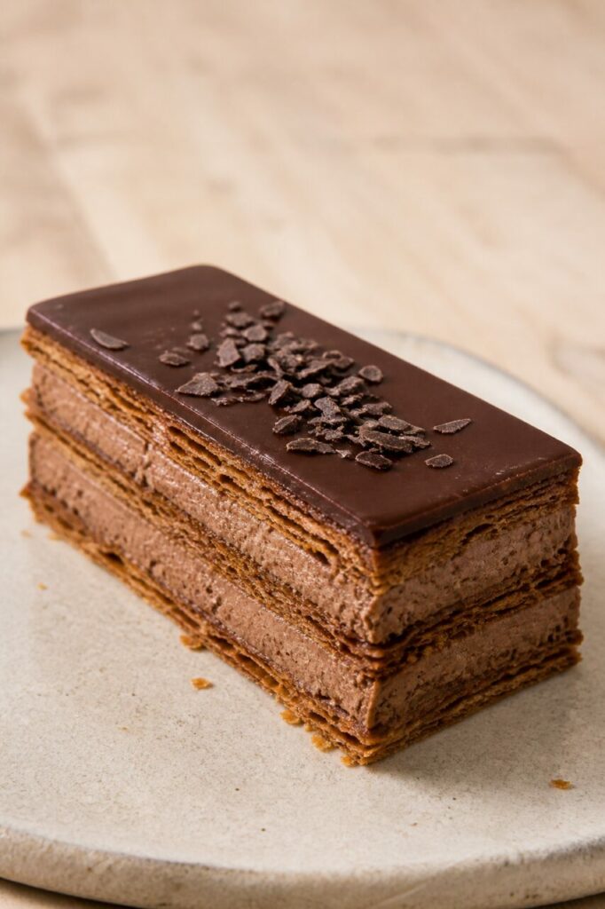 Couches de crème entre les feuillets chocolatés