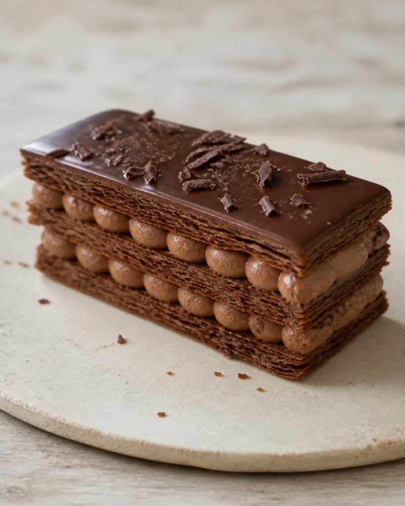 Allure géométrique du mille-feuille chocolaté prêt à servir