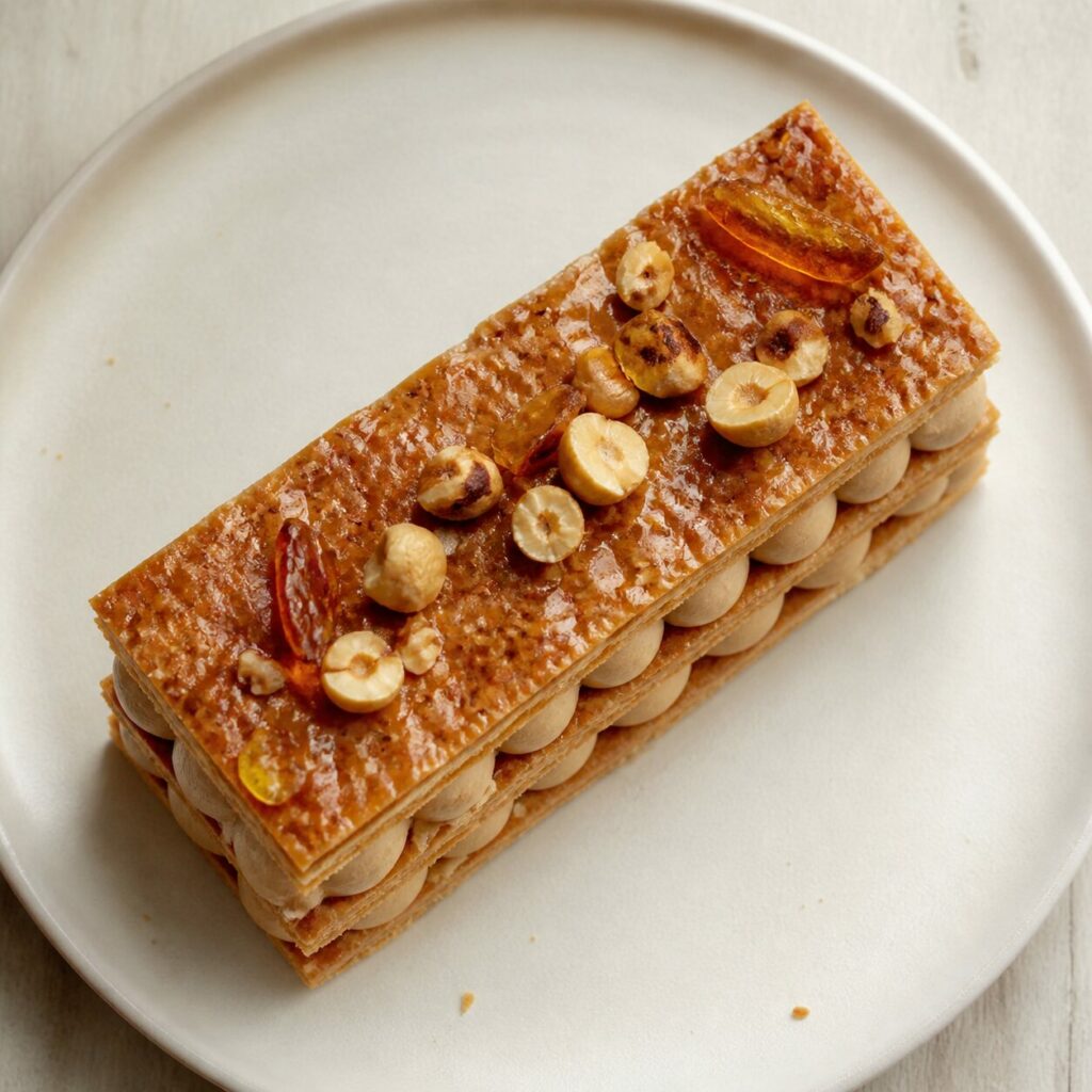Dessus garni de noisettes sur le mille-feuille