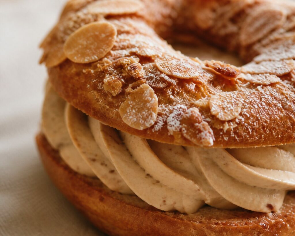 Pâte dorée, amandes et crème pralinée du Paris-Brest