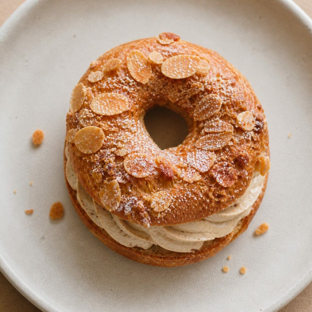 Amandes effilées autour de l'anneau du mini Paris-Brest
